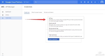 Google Cloud Platform - Create Credentials step1