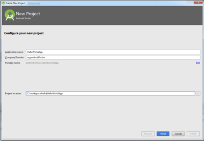 Android Studio New Project Form