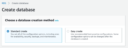 RDS Create Database Standard