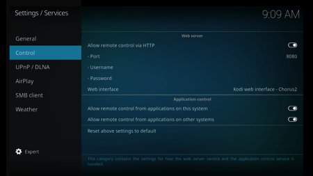 Kodi Allow Remote Control from Applications