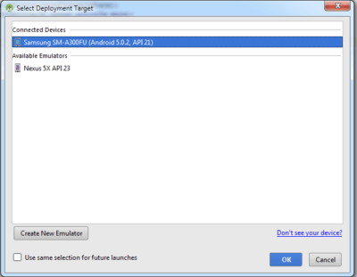 Android Studio Run Select Deployment Target