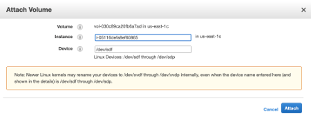 Amazon EBS Attach Volume