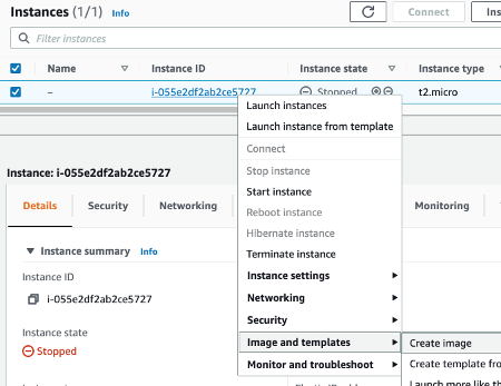 Create AMI from EC2 instance