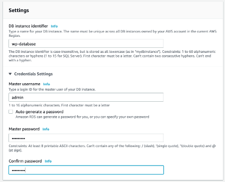 RDS Insert D Name and Credentials