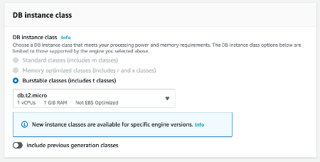 RDS Select DB Instance Class